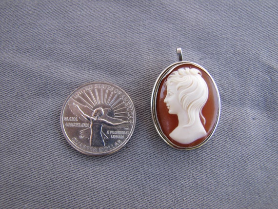 Antique shell signed cameo pin brooch pendant - image 3