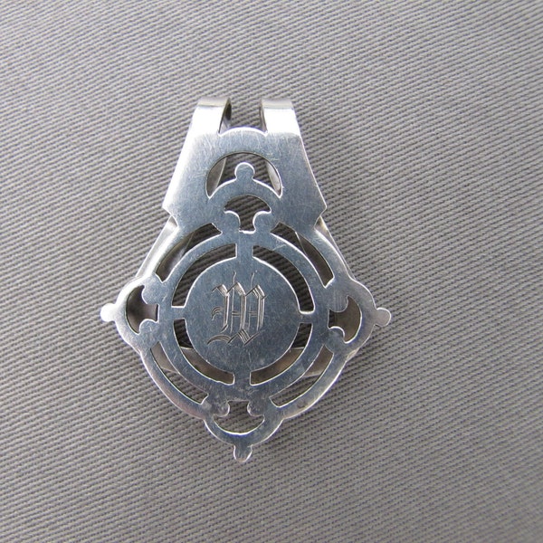 Vintage sterling silver initial M money clip or napkin holder