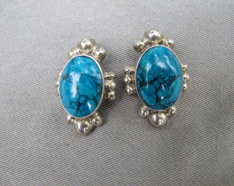 Vintage sterling silver faux turquoise Mexican post stud earrings