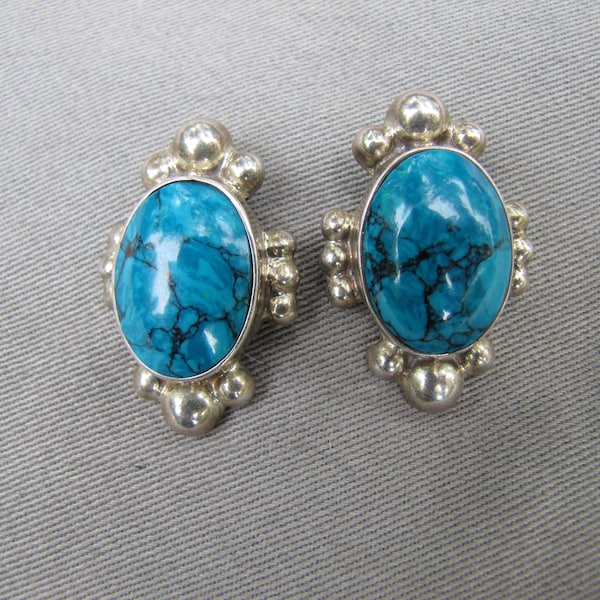 Vintage sterling silver faux turquoise Mexican post stud earrings