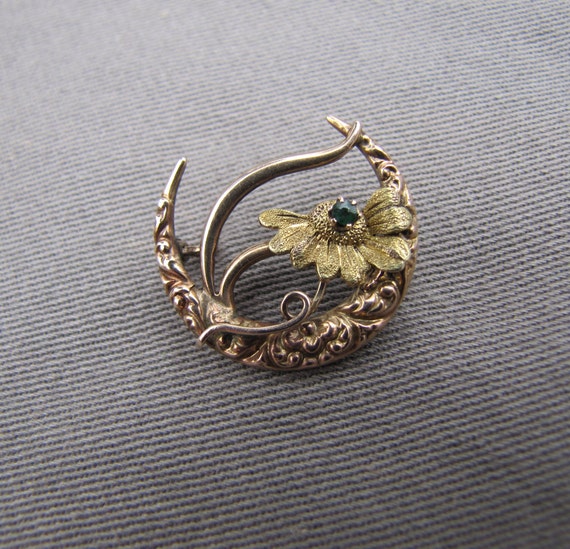Antique Victorian 10k gold and sapphire moon and … - image 1