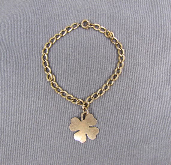 Vintage gold filled four leaf clover charm bracelet