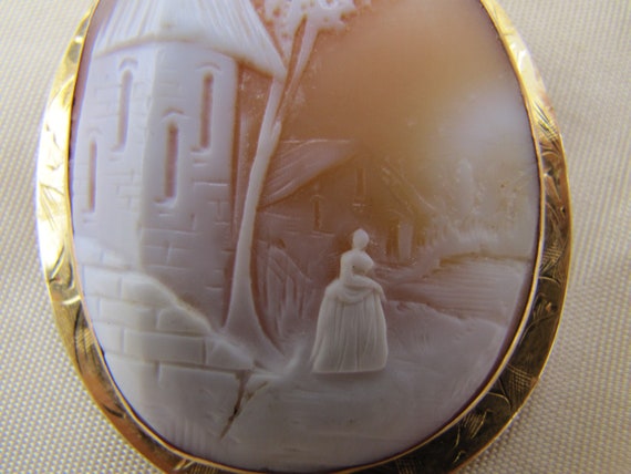 Antique 10k gold and cameo brooch pendant - image 4