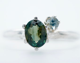 Green and blue Montana Sapphire ring
