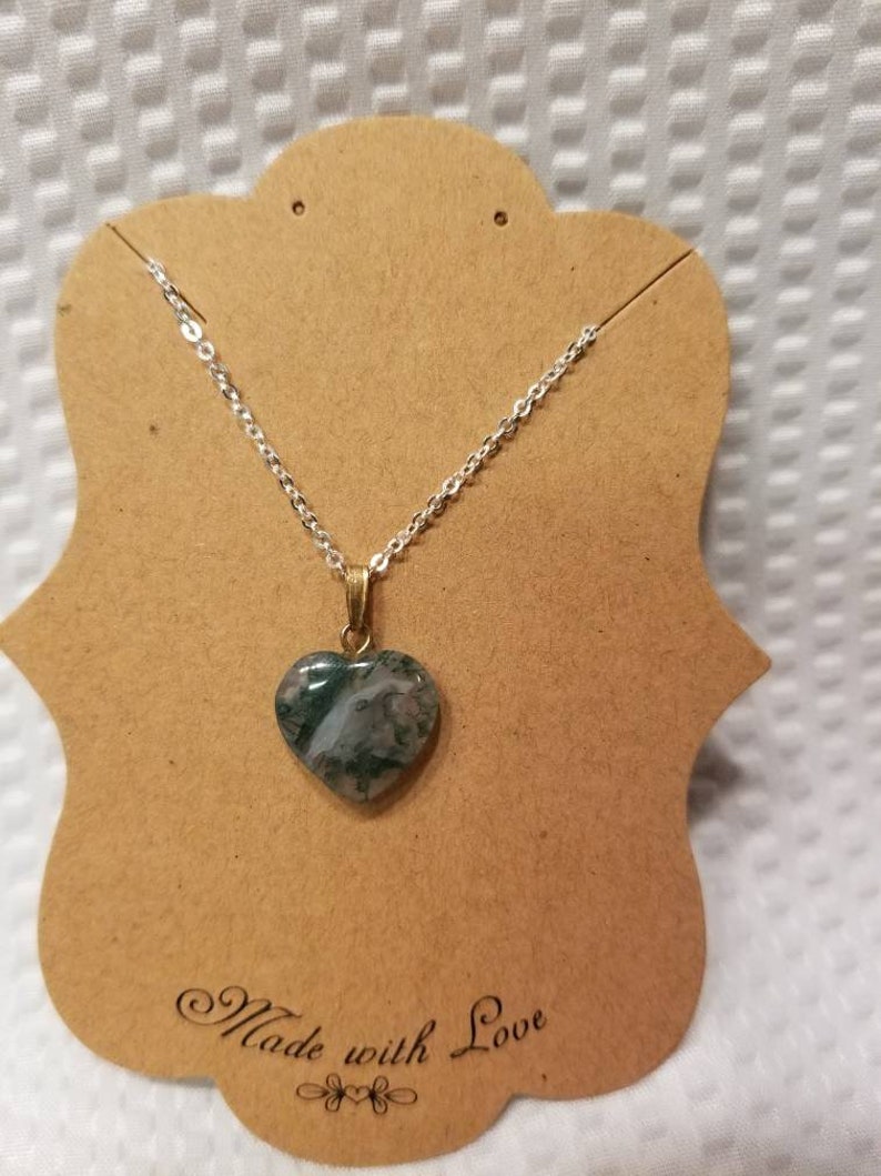 Green moss agate heart necklace