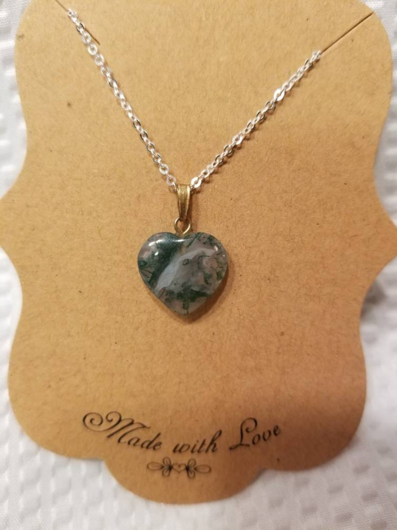 Green moss agate heart necklace