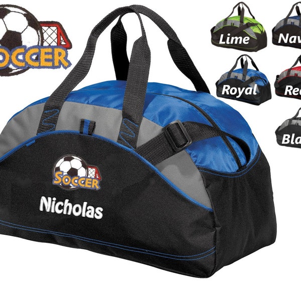 Personalized Kids Soccer Duffel Bag Gym Bag School PE Contrast Piping and Stitching Embroidered with Name Soccer Gift