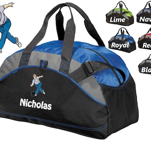 Personalized Kids Duffel Bag, Boy Bowler Design, Gym Bag, School Sports, Contrast Stitching, Embroidered Name, Bowling Gift, Student Gift