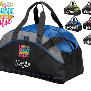 Personalized Kids Fourth Grade Duffel Bag Cutie, Duffle Gym, School PE Student Gift Contrast Piping and Stitching Embroidered with Name