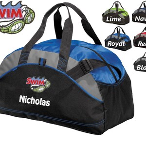 Personalized Kids Swimming Duffel Bag Gym Bag School PE Contrast Piping and Stitching Embroidered with Name or Text of Your Choice