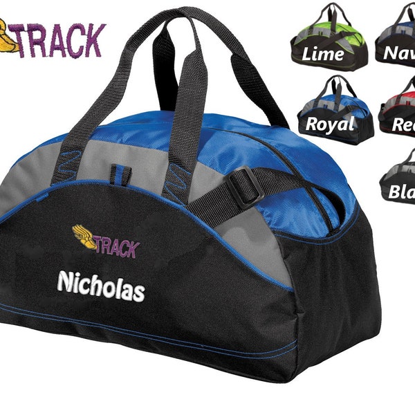 Personalized Kids Track Duffel Bag Gym Bag School PE Contrast Piping and Stitching Embroidered with Name or Text of Your Choice