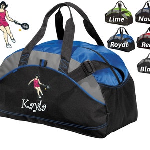 Personalized Kids Tennis Player Duffel Bag Gym Bag School PE Contrast Piping and Stitching Embroidered with Name or Text of Your Choice