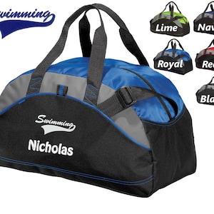 Personalized Kids Swimming Duffel Bag Gym Bag School PE Contrast Piping and Stitching Embroidered with Name or Text of Your Choice