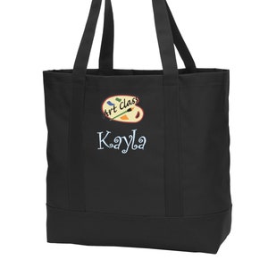 Personalized Black Art Class Tote Bag Embroidered School Monogrammed with Name of Your Choice