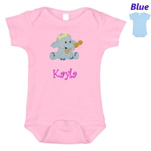 Personalized Baby Onesie Pink Blue Embroidered Baby Elephant Newborn One Piece Body Suit Baby Shower Gift Monogrammed with Your Baby&#39;s Name