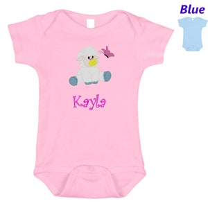 Personalized Baby Onesie Pink Blue Embroidered Baby Lamb Sheep Newborn One Piece Body Suit Baby Shower Gift Monogrammed with Your Babys Name