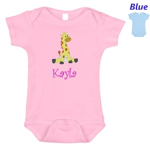 Personalized Baby Onesie Pink Blue Embroidered Baby Giraffe Newborn One Piece Body Suit Baby Shower Gift Monogrammed with Your Baby&#39;s Name