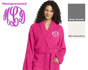 Monogrammed Robe Plush Microfleece Embroidered with Your Initials Personalized Housewarming Gift