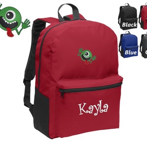 Personalized Kids Backpack Embroidered Green Monster Monogrammed with Name of Your Choice Perfect Kids School Gift