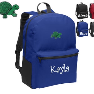 Personalized Kids Backpack Embroidered Turtle Monogrammed with Name of Your Choice Perfect Kids School Gift
