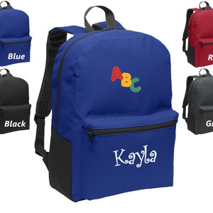 Personalized Kids Backpack Embroidered ABC Alphabet Monogrammed with Name of Your Choice Perfect Kids School Gift