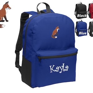 Personalized Kids Backpack Embroidered Red Fox Monogrammed with Name of Your Choice Perfect Kids School Gift