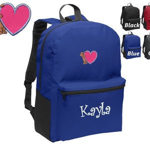 Personalized Kids Backpack Embroidered Bear with Heart Monogrammed with Name of Your Choice Perfect Kids School Gift