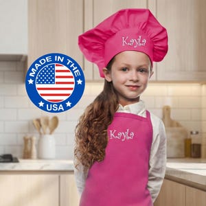 Personalized Kids Apron and Chef Hat Set, Embroidered Monogrammed, Cook Uniform, Chef Gift, Cooking Party, Art Party, School Aprons
