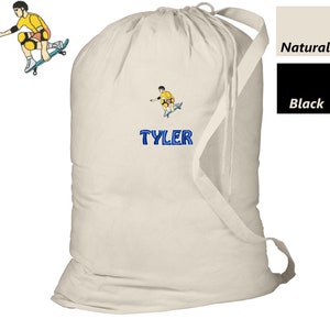 Personalized Skateboard Laundry Bag, Summer Camp Bag, College Dorm Laundry Bag, School Laundry Bag, Embroidered Monogrammed with Name