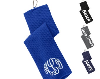 Monogrammed Golf Towel, Gym Towel, Workout Towel, Fitness Towel,  Terry Microfiber, Embroidered with Your Initials, Personalized Golf Gift