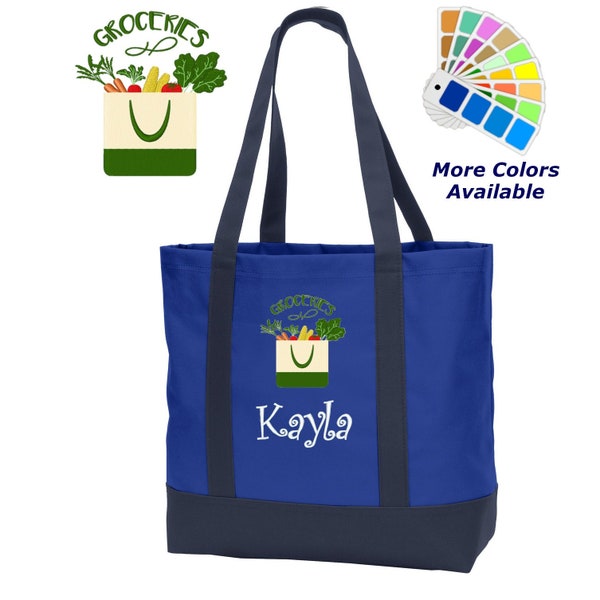 Personalized Grocery Tote Bag, Embroidered Monogrammed Name, Perfect Gift for Mom, Grandmother Gift, Store Tote, Shopping Tote Bag