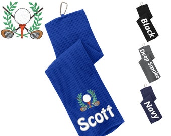 Personalized Golf Towel, Golf Crest Design, Gym Towel, Workout Towel, Fitness Towel, Microfiber, Embroidered Name Monogrammed Golf Gift