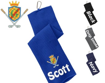 Personalized Golf Towel, Golf Club Crest Design, Gym Towel, Workout Towel, Fitness Towel, Microfiber, Embroidered Name Monogrammed Golf Gift