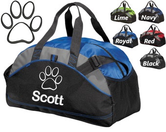 Personalized Dog Duffel Bag, Embroidered Paw Print, Monogrammed Name of your Dog, Perfect Pet Birthday Gift, Pet Owner Groomer Trainer Gift