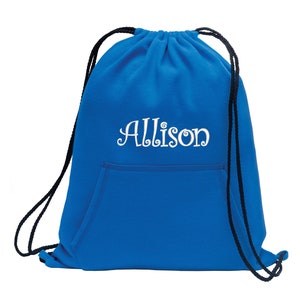 Personalized Royal Blue Cinch Pack, Sweatshirt Fleece, Drawstring Gym School PE Backpack, Embroidered Monogrammed Custom Name, School Gift