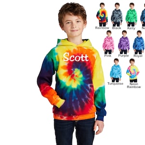 Kids Personalized Tie Dye Hoodie Sweatshirt with Name, Girl or Boy, Unisex Jacket, Colorful Childrens Hoodie, Birthday Christmas Gift