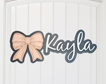Personalized Kids Door Sign Bow, Childs Door Name Sign, 3D Bedroom Sign, Nursery Wall Name Sign, Kids Bedroom Door Name Sign, Custom Sign