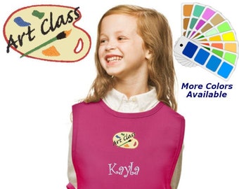 Personalized Kids Art Smock Cobbler Apron with Art Class Embroidery Design, School Art Smock, Student Gift, Artist Gift