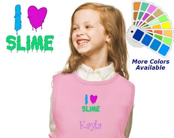 Personalized Kids Art Smock Cobbler Apron with I Love Slime Embroidery Design, School Art Smock, Art Class Gift, Student Gift