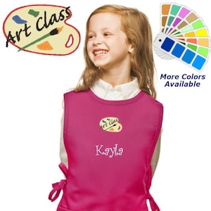 Personalized Kids Art Smock Cobbler Apron with Art Class Embroidery Design, School Art Smock, Student Gift, Artist Gift