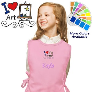 Personalized Kids Art Smock Cobbler Apron with I Love Art Embroidery Design, School Art Smock, Student Gift, Art Class Smock