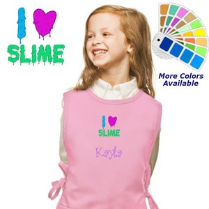 Personalized Kids Art Smock Cobbler Apron with I Love Slime Embroidery Design, School Art Smock, Art Class Gift, Student Gift
