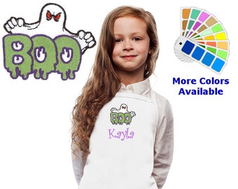 Personalized Kids Halloween Apron with Ghost Boo Embroidery Design