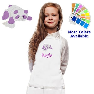 Personalized Kids Apron with Baby Panda Bear Embroidery Design, Monogrammed Birthday Gift, Kids Chef Apron, Kids Cook Apron, Custom Apron