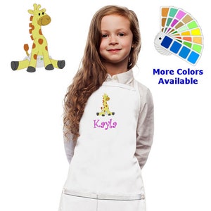Personalized Kids Apron with Baby Giraffe Embroidery Design, Monogrammed Birthday Gift, Kids Chef Apron, Kids Cook Apron, Custom Apron