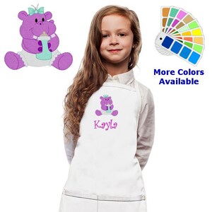 Personalized Kids Apron with Baby Hippo Embroidery Design, Monogrammed Birthday Gift, Kids Chef Apron, Kids Cook Apron, Custom Apron