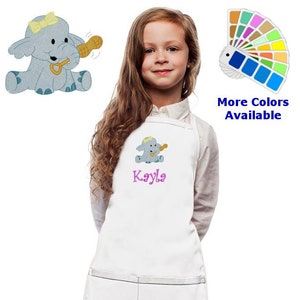 Personalized Kids Apron with Baby Elephant Embroidery Design, Monogrammed Birthday Gift, Kids Chef Apron, Kids Cook Apron, Custom Apron