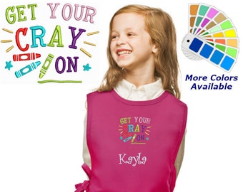 Personalized Kids Art Smock Cobbler Apron with Get Your Crayon Embroidery Design, Art Class, Artist, Artist Gift, School Gift, Student Gift