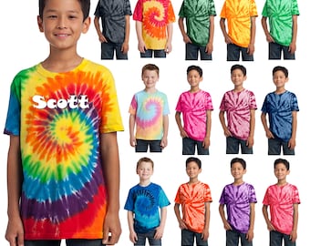 Personalized Kids Tie Dye Shirt, T-Shirt, Colorful , Tie-Dye, Rainbow, Cotton, Low Price, Inexpensive Tie Dye, Student Gift, School Gift