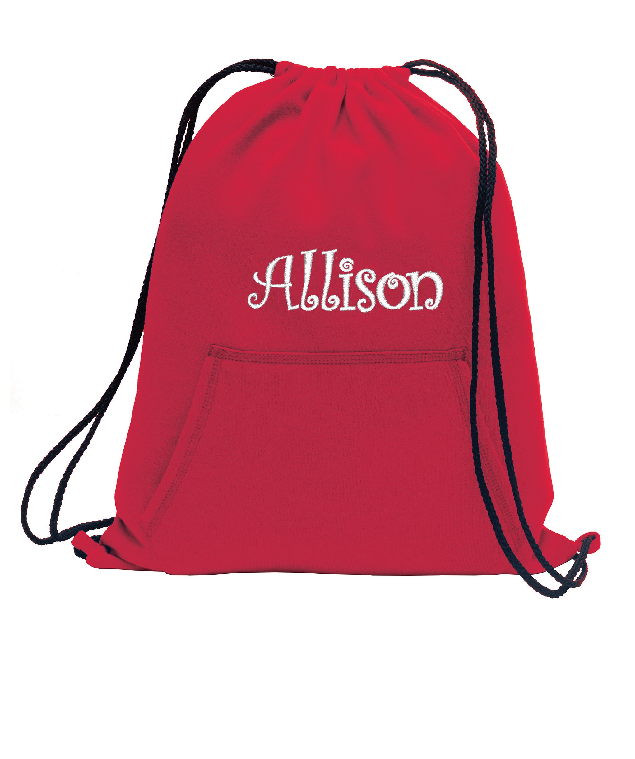 Personalized Red Cinch Pack, Sweatshirt Fleece, Drawstring Gym School PE Backpack, Embroidered Monogrammed Custom Name, School Gift